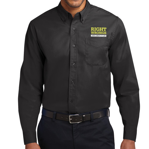 Black Twill Button Down Long Sleeve-Right Wrongs