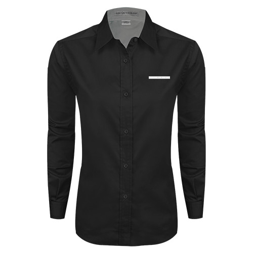 Womens Black Twill Button Down Long Sleeve -CUNY School of Law