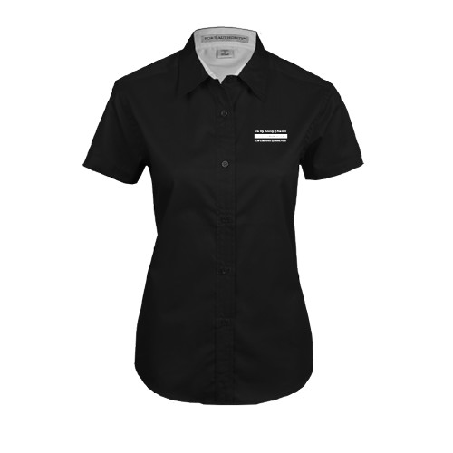 Womens Black Twill Button Up Short Sleeve-Official Logo