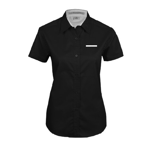 Womens Black Twill Button Up Short Sleeve-CUNY School of Law