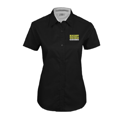 Womens Black Twill Button Up Short Sleeve-Right Wrongs