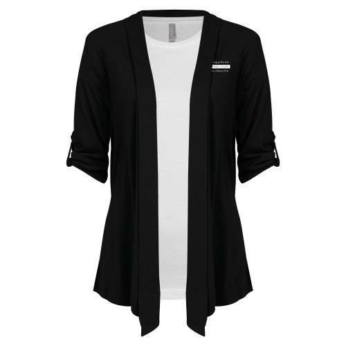 Womens Black Drape Front Cardigan Sweater-Official Logo