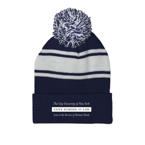 Navy/White Two Tone Knit Pom Beanie w/Cuff-Official Logo