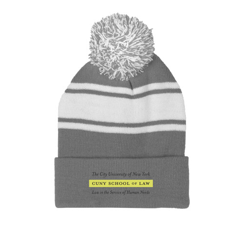 Grey/White Two Tone Knit Pom Beanie w/Cuff-Official Logo