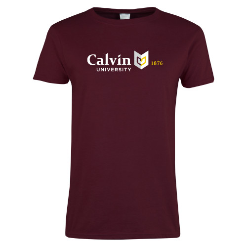  Womens Maroon Short Sleeve Tee - University Logo 1876 Horizontal