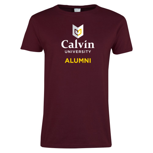  Womens Maroon Short Sleeve Tee - Alumni University Logo Vertical