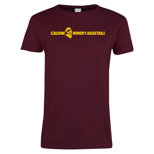  Womens Maroon Short Sleeve Tee - Calvins Womens Basketball Horizontal