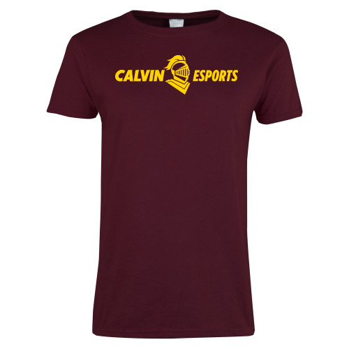  Womens Maroon Short Sleeve Tee - Calvins Esports Horizontal