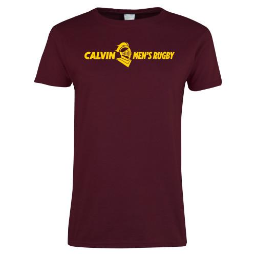  Womens Maroon Short Sleeve Tee - Calvins Mens Rugby Horizontal