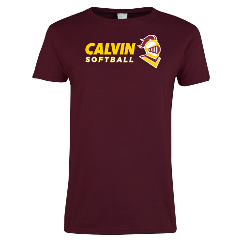  Womens Maroon Short Sleeve Tee - Calvins Softball Horizontal