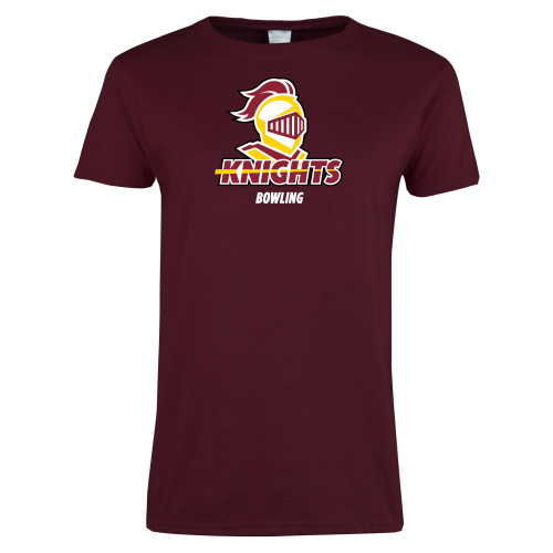  Womens Maroon Short Sleeve Tee - Calvins Bowling Stacked