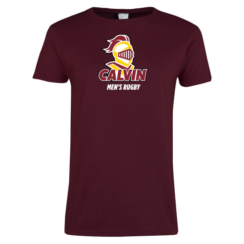  Womens Maroon Short Sleeve Tee - Calvins Mens Rugby Stacked