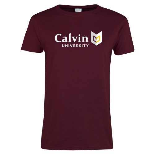  Womens Maroon Short Sleeve Tee - University Logo Horizontal