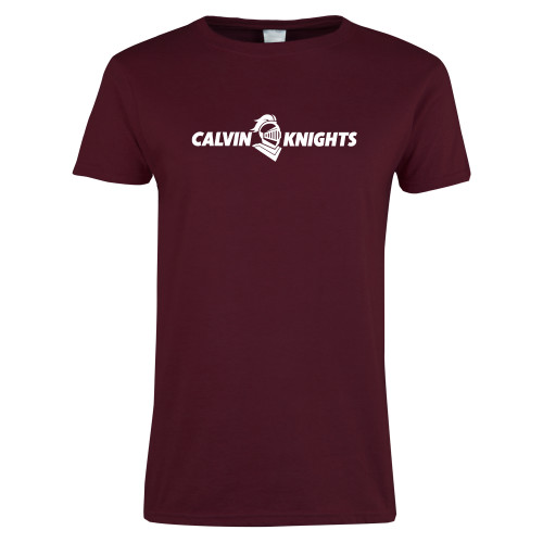  Womens Maroon Short Sleeve Tee - Calvin Knights One Line