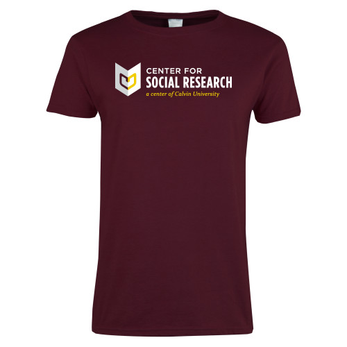  Womens Maroon Short Sleeve Tee - Center for Social Research