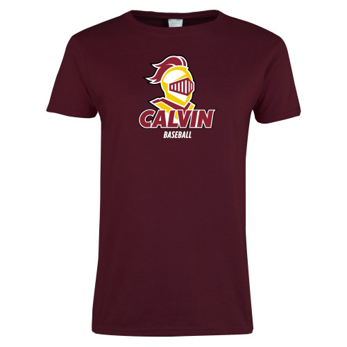  Womens Maroon Short Sleeve Tee - Baseball Stacked