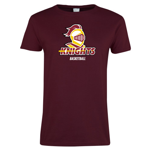  Womens Maroon Short Sleeve Tee - Basketball Stacked