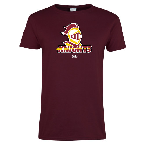  Womens Maroon Short Sleeve Tee - Golf Stacked