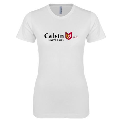 Next Level Womens White Boyfriend Tee - University Logo 1876 Horizontal