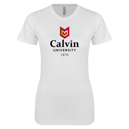 Next Level Womens White Boyfriend Tee - University Logo 1876 Vertical