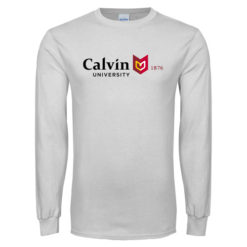  White Long Sleeve T Shirt - University Logo 1876 Horizontal