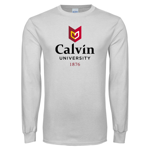  White Long Sleeve T Shirt - University Logo 1876 Vertical