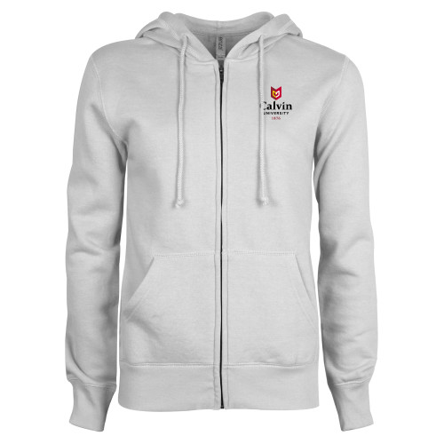  ENZA Womens White Fleece Full Zip Hoodie - University Logo 1876 Vertical
