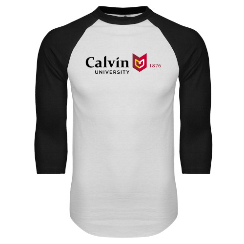  White/Black Raglan Baseball T Shirt - University Logo 1876 Horizontal