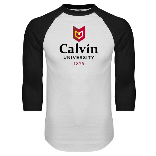  White/Black Raglan Baseball T Shirt - University Logo 1876 Vertical