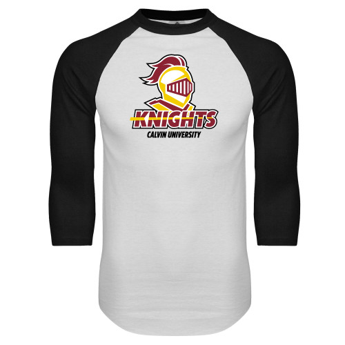  White/Black Raglan Baseball T Shirt - Knights with University