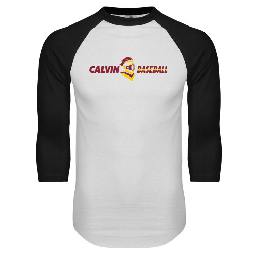  White/Black Raglan Baseball T Shirt - Baseball Horizontal