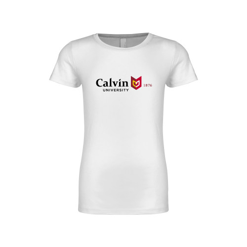  Next Level Girls White Fashion Fit T Shirt - University Logo 1876 Horizontal