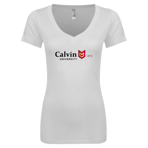  Next Level Womens White Ideal V Tee - University Logo 1876 Horizontal