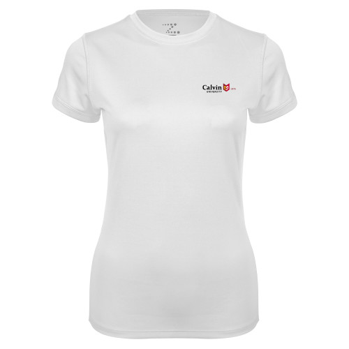  Womens White Performance Tee - University Logo 1876 Horizontal