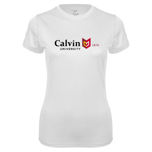  Womens White Performance Tee - University Logo 1876 Horizontal