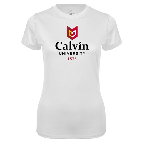  Womens White Performance Tee - University Logo 1876 Vertical