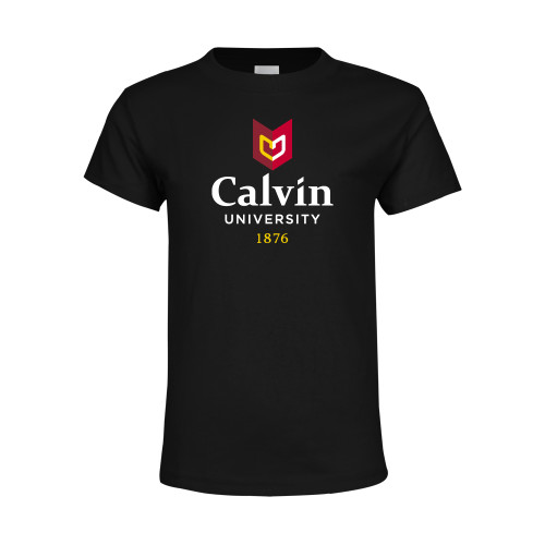  Youth Black T Shirt - University Logo 1876 Vertical