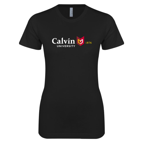  Next Level Womens Black Boyfriend Tee - University Logo 1876 Horizontal