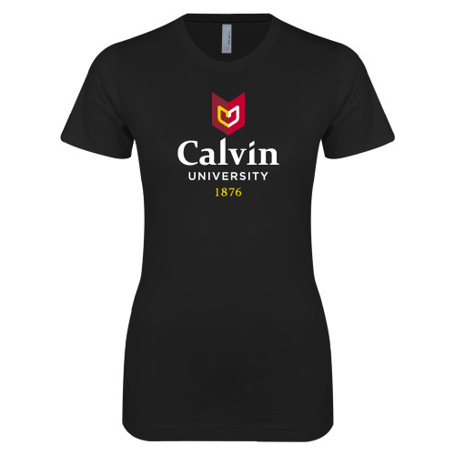  Next Level Womens Black Boyfriend Tee - University Logo 1876 Vertical