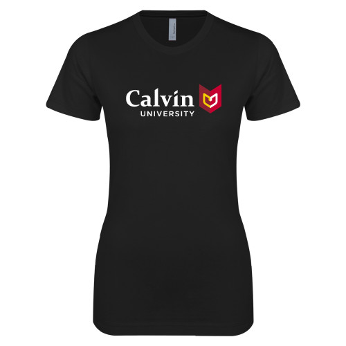  Next Level Womens Black Boyfriend Tee - University Logo Horizontal