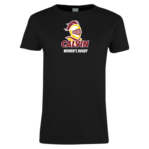  Womens Black Short Sleeve Tee - Calvins Womens Rugby Stacked