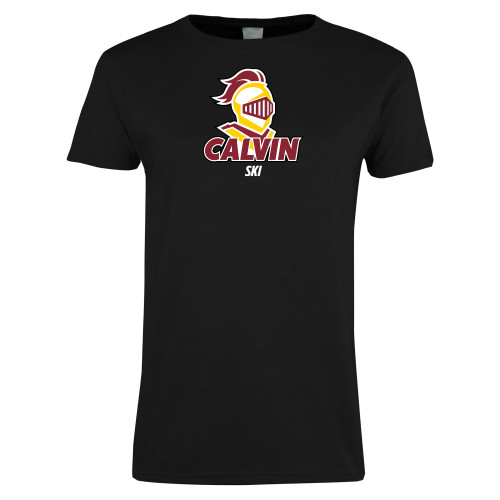  Womens Black Short Sleeve Tee - Calvins Ski Stacked