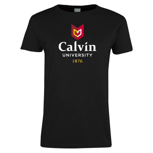  Womens Black Short Sleeve Tee - University Logo 1876 Vertical