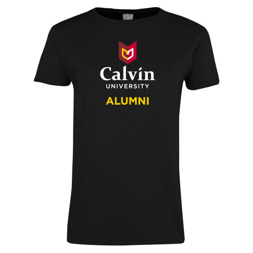  Womens Black Short Sleeve Tee - Alumni University Logo Vertical