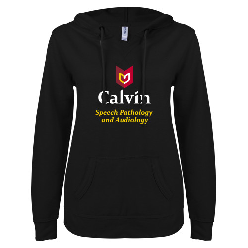  ENZA Womens Black V Notch Raw Edge Fleece Hoodie - Speech Pathology and Audiology