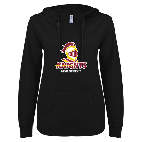 Main Image for  ENZA Womens Black V Notch Raw Edge Fleece Hoodie