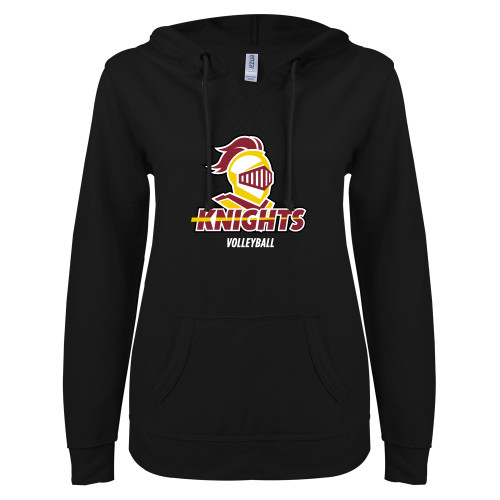  ENZA Womens Black V Notch Raw Edge Fleece Hoodie - Volleyball