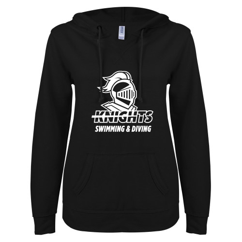 Calvin Univ ENZA Womens Black V Notch Raw Edge Fleece Hoodie