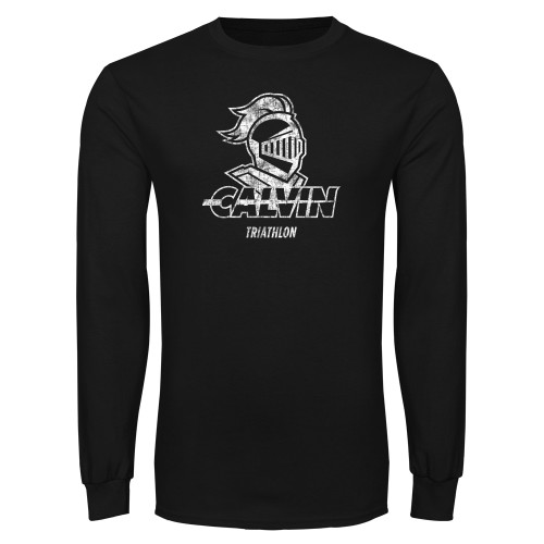  Black Long Sleeve T Shirt - Calvin Triathlon Distressed