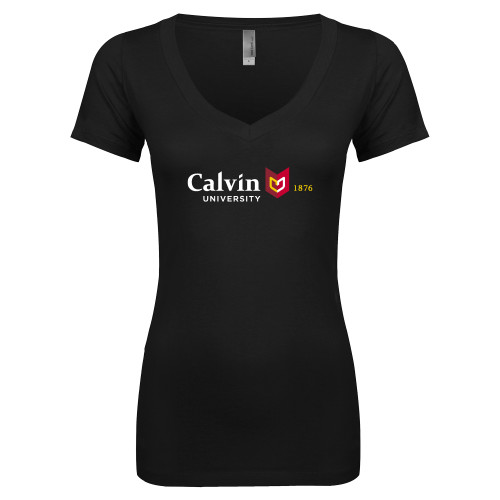 Calvin Univ Next Level Womens Black Ideal V Tee